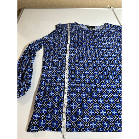 Women Ladies XL blue abstract floral blouse Liz Claiborne top shirt work office - Picture 11 of 12